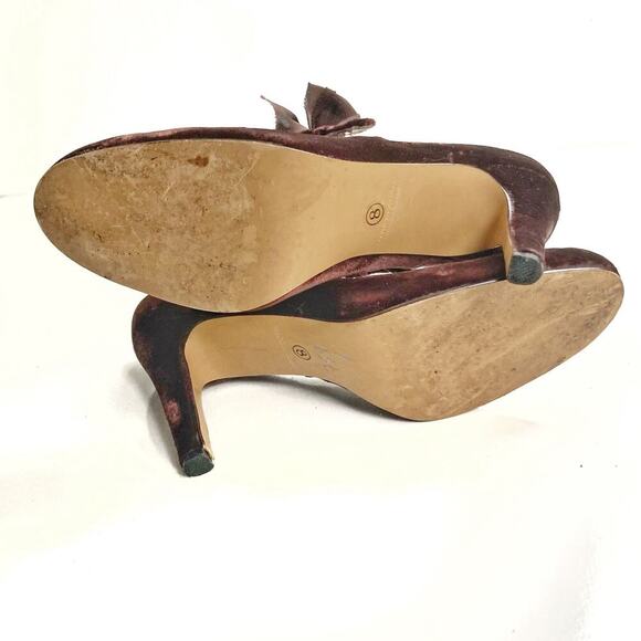 Rebecca Taylor Velvet Mary Jane Heels with Bow Romantic Fall Holiday Party Pumps - Picture 13 of 16